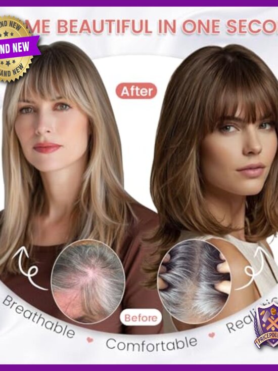 Human Hair Topper with Bangs for Thinning Hair, 10 Inch, Swiss Base main image 5